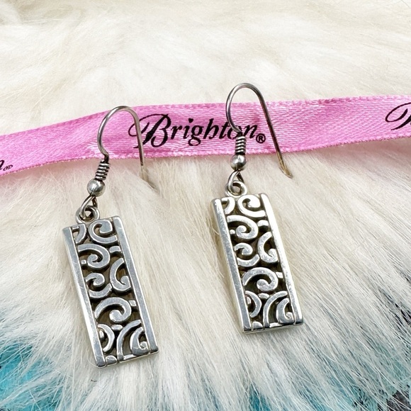Brighton Deco Lace Open Swirl Silver Plate Dangle Earrings French Wire Hook - Picture 1 of 7
